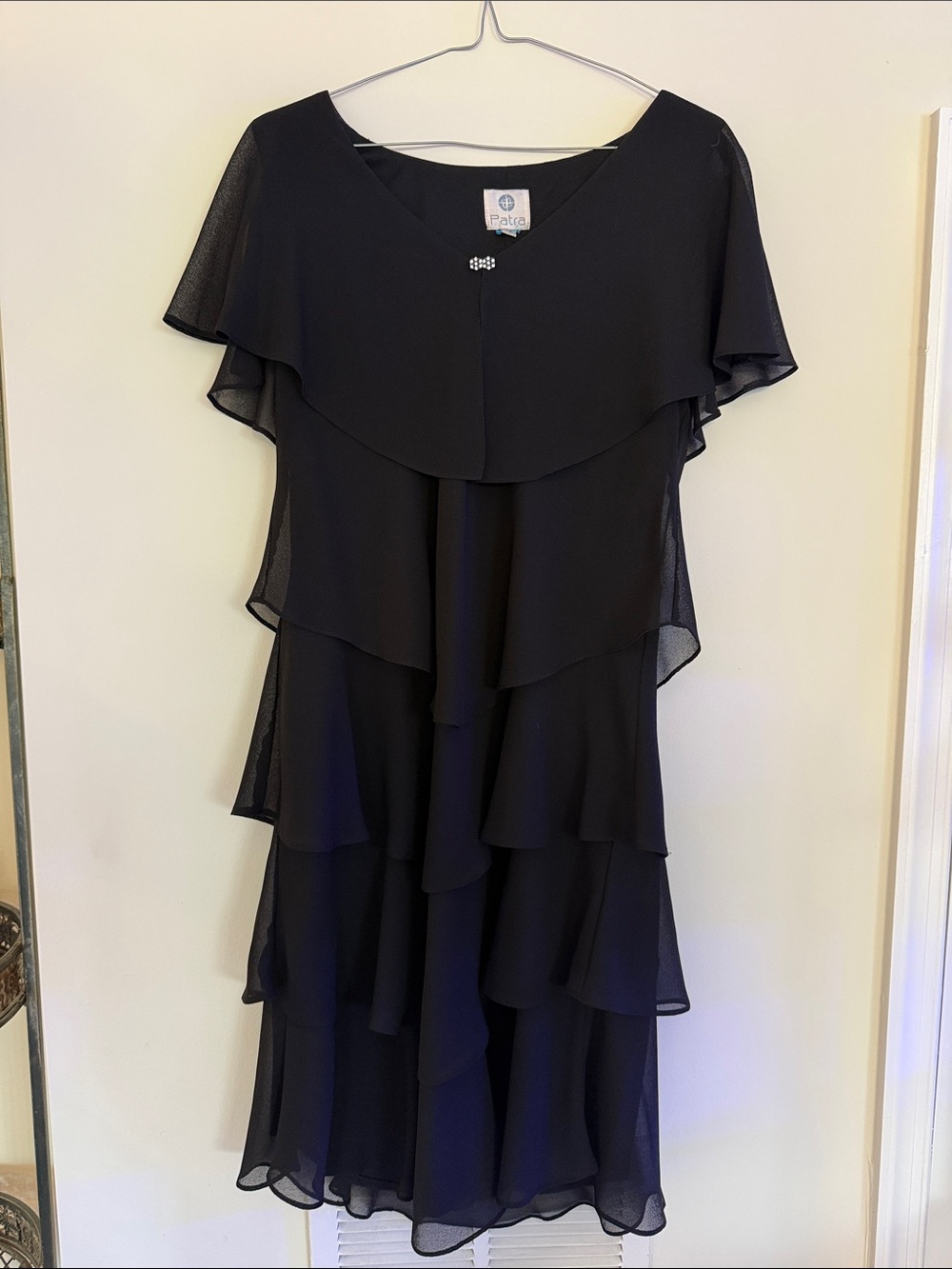 Patra Black Layered Chiffon Midi Dress